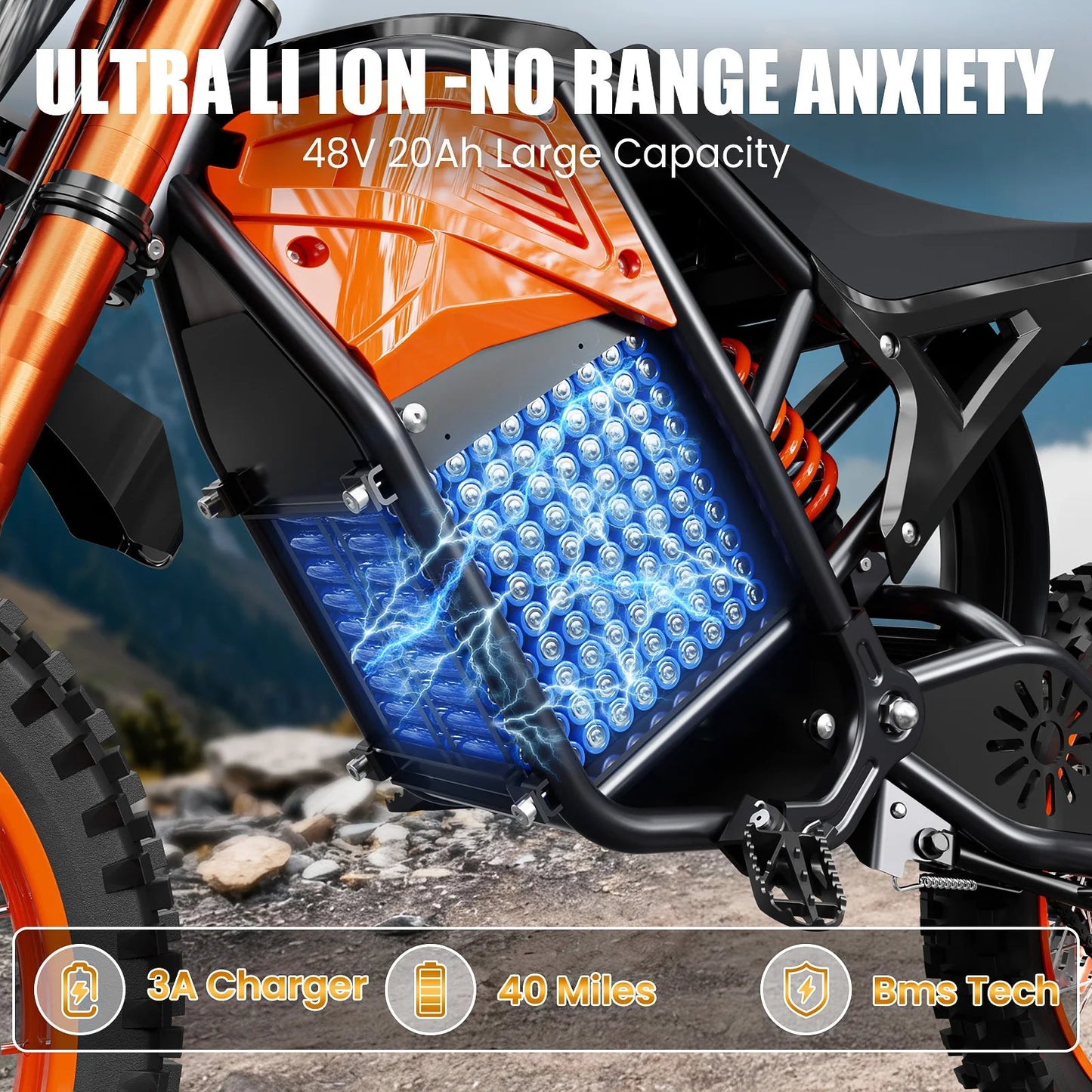 Electric Dirt Bike for Adults, 48V 3000W Peak Power Electric Motorcycle with 14"/12" Fat Tire, 37.5MPH Mountain Off-Road Ebike Ai-TechWorld 