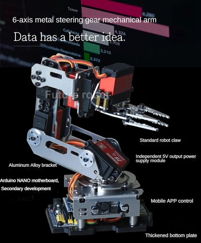 6 Dof Robot Arm Clamp Claw APP RC Control Metal Mechanical Robotics with Digital Servos for Arduino DIY Kit Programmable Robot Ai-TechWorld 