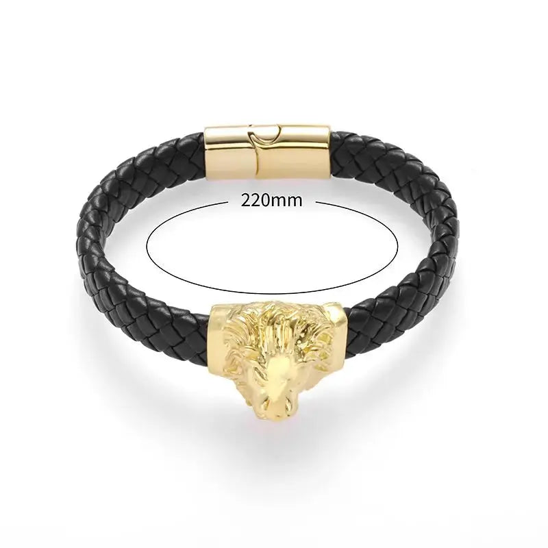 Domineering Lion Head Animal Hand-Woven Single-Layer Leather Magnetic Bracelet Hip-Hop Men's Trendy Jewelry Ai-TechWorld 
