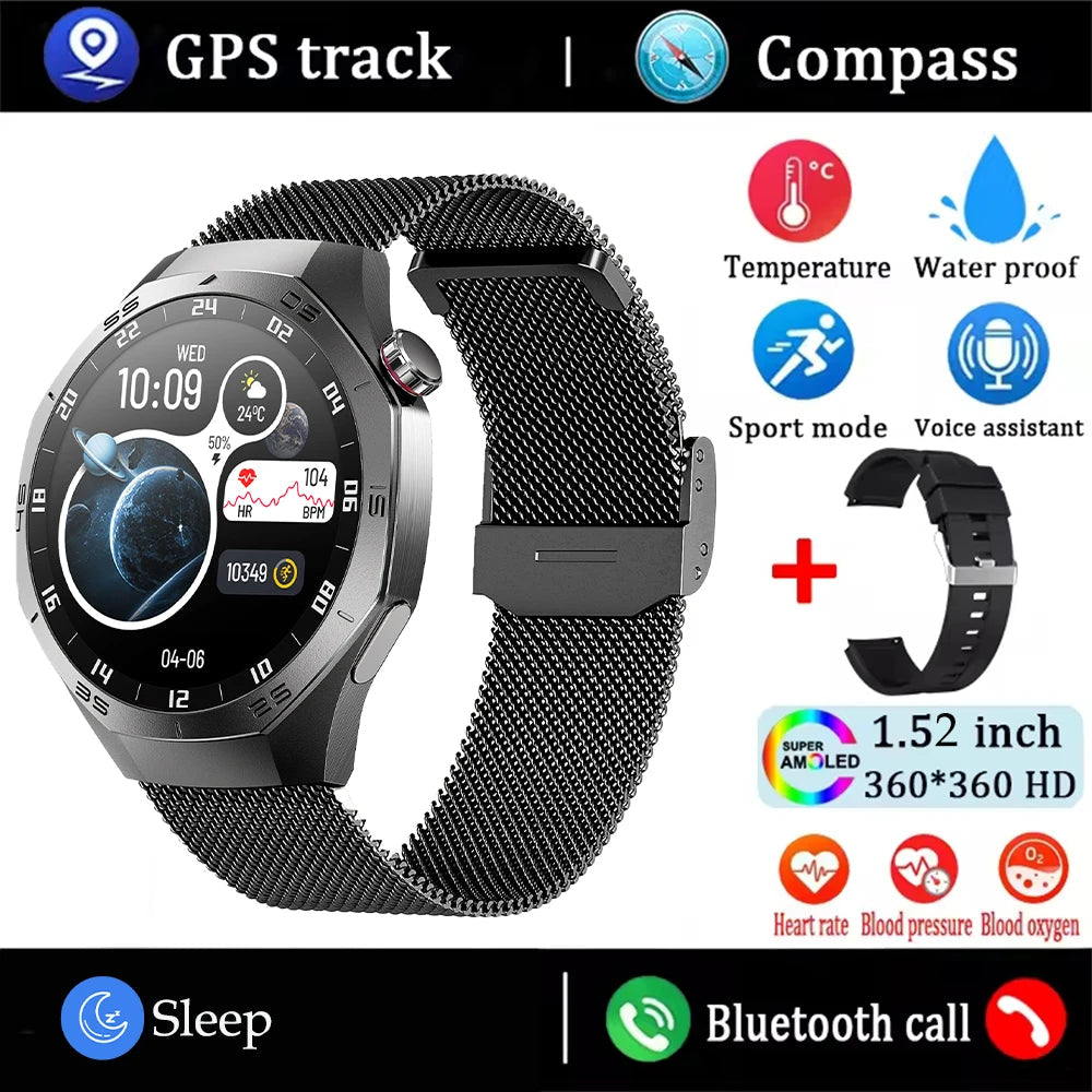 2025New For Android and ios Smart Watch Men AMOLED Screen GPS Motion trajectory Heart Rate Bluetooth Calls SmartWatch Waterproof Ai-TechWorld 