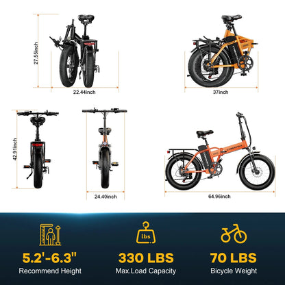 Cybervelo EK4 Folding Electric Bike, 48V 960WH Large Removable Battery E-Bike, 30+MPH, 80 Miles Max Range, 20" FatTire for Adult Ai-TechWorld 