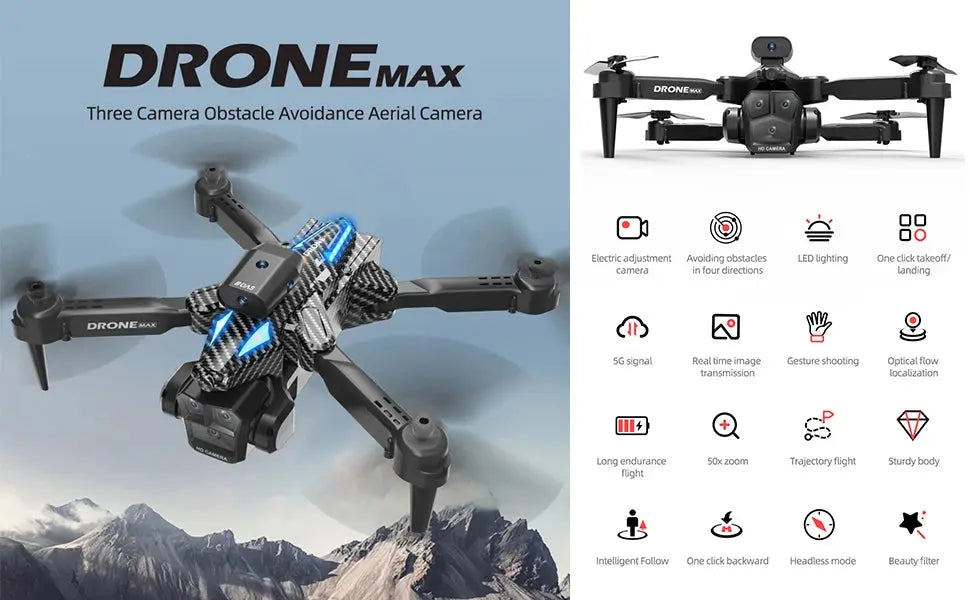 Foldable Camera Drone for Beginners & Adult - Four Direction Obstacle Avoidance, 360° Flips, One-Key Take Off/ Landing, 3D Flips Ai-TechWorld 