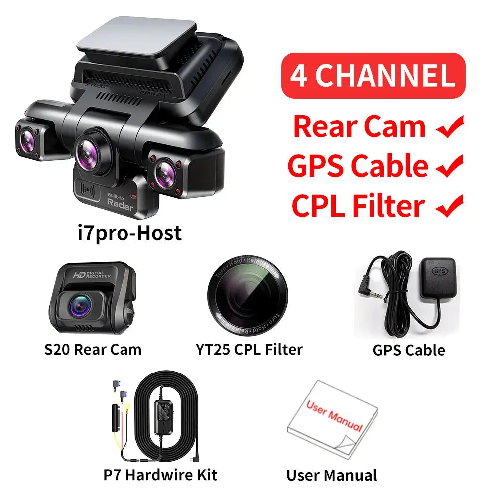 4CH GPS Dash Cam Front 4K/2K+3*1080P 360 24H Parking Mode WiFi Ai-TechWorld 