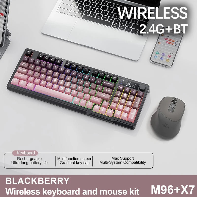 M96 Bluetooth Keyboard Wireless FREEWOLF Screen Gaming Keyboard,Electronic Screen, Multi-Device Connection,Ergonomics Gaming Ai-TechWorld   ai-techworld