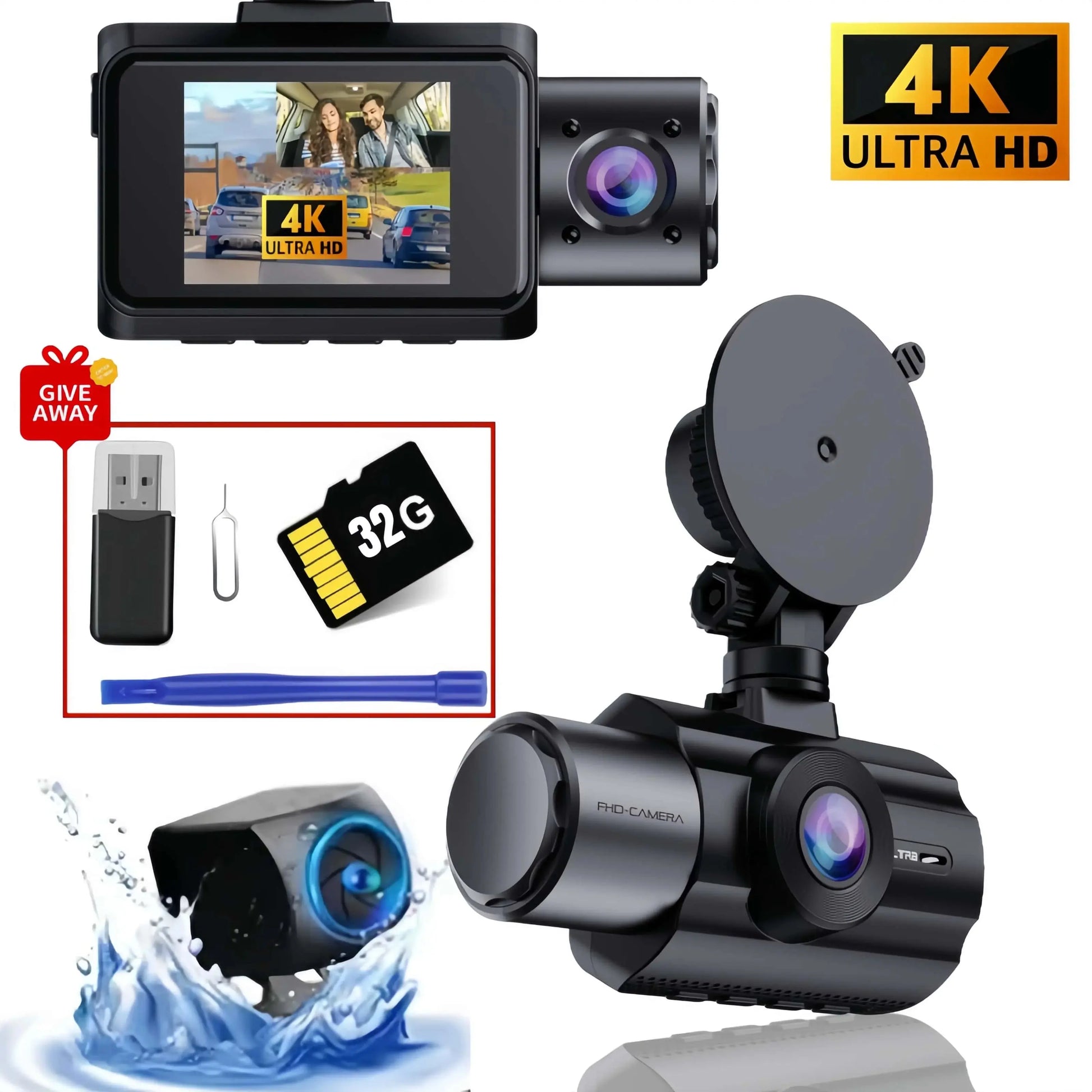 4K 3 Channel Dash Cam with 2" IPS Screen, IR Night Vision, Parking Monitor Ai-TechWorld 