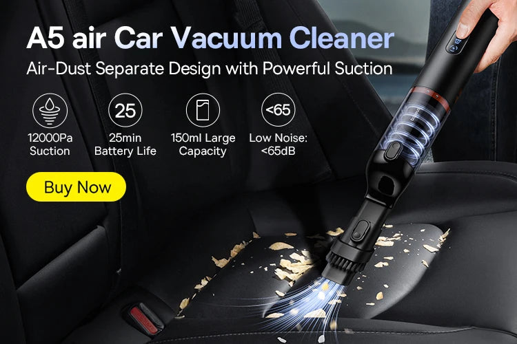 Baseus A5 Air Car Vacuum Cleaner 2-in-1 Powerful Wireless Cleaner Strong Suction Handheld Car Cleaning Portable Home Appliance Ai-TechWorld 