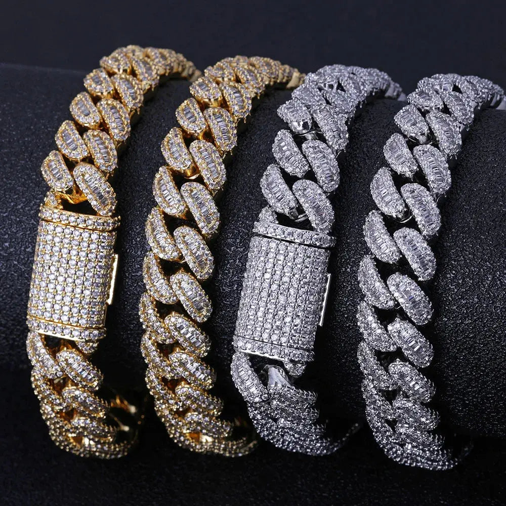 NUOYA Hip Hop Jewelry High Quality 12mm Bling Iced Cz Rectangle Diamond Prong Setting Cuban Link Necklace Homme Ai-TechWorld 