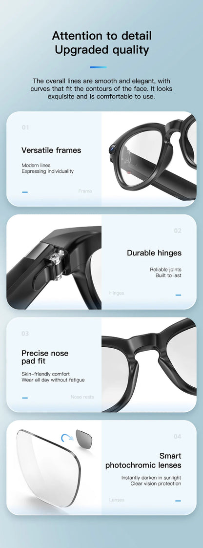 LIGE 4K 800W HD Camera Smart Glasses Recording Videos 290mAh AI Photo Recognition Chat Translation Bluetooth Photochromic Lenses Ai-TechWorld 