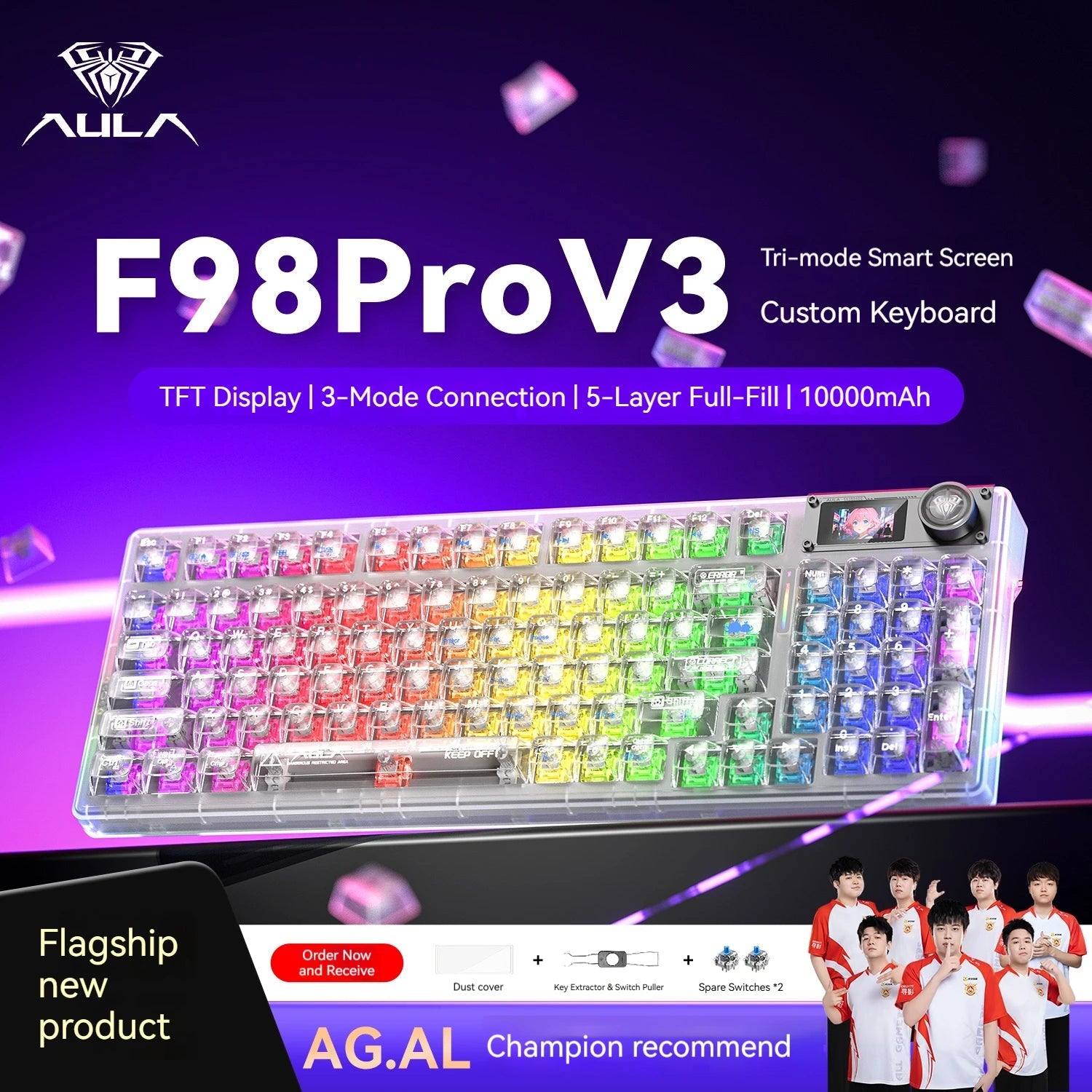 AULA F98 Pro V3 Mechanical Keyboard Custom RGB Backlight Wireless Bluetooth Gaming Keyboard With Screen and Knob Ai-TechWorld   ai-techworld