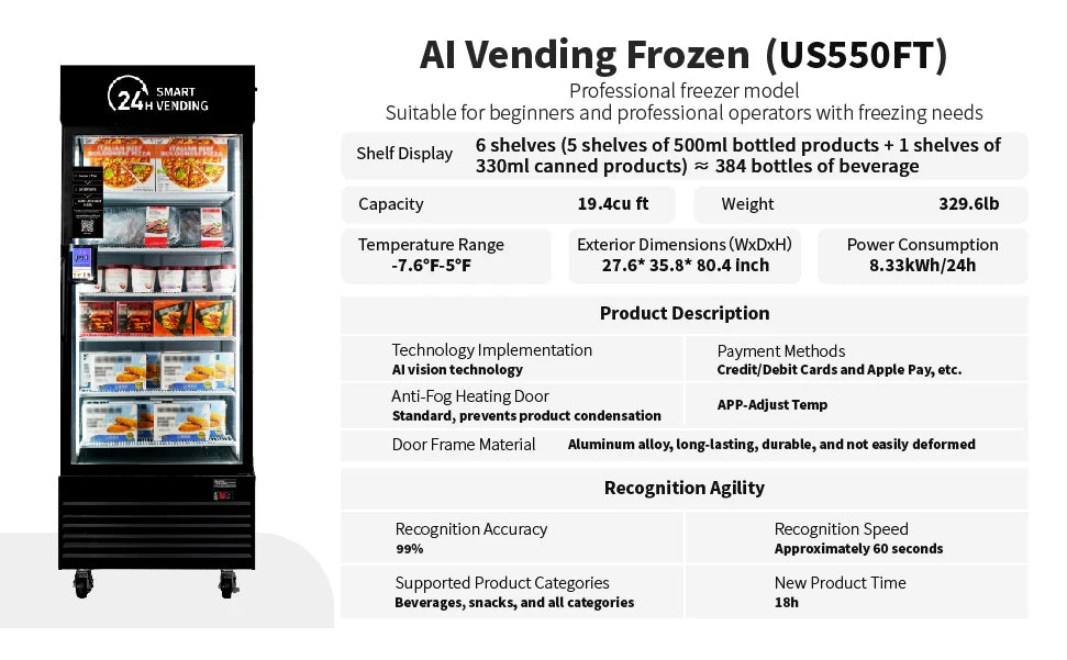 HAHA Smart Vending Freezer POS NFC Temperature Range -8F to 50F for Ice Cream And Drinks(550) Ai-TechWorld 