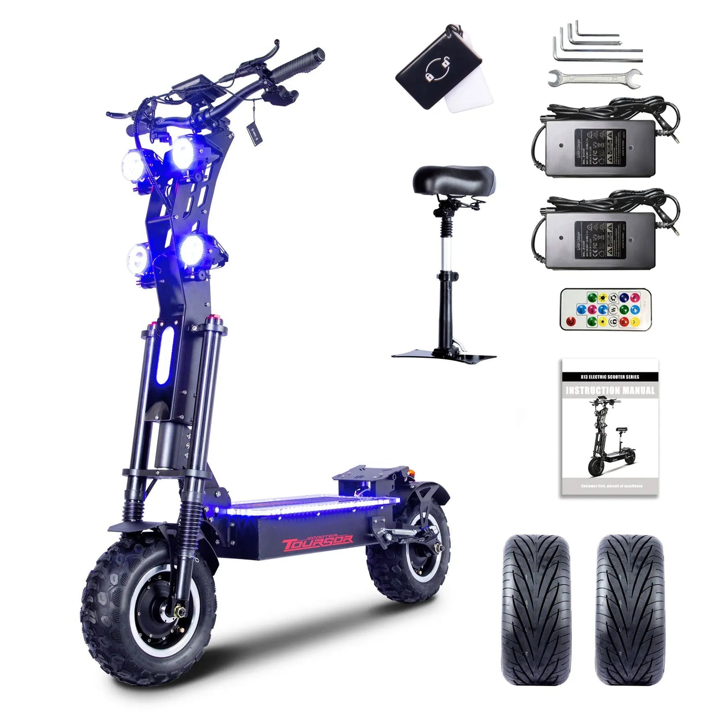 10000W Off-road Electric Scooter Dual Motors 14 Inch Off-Road Tyres 72V-40AH Panasonic Battery Speed 120KM/H elektro scooter Ai-TechWorld 
