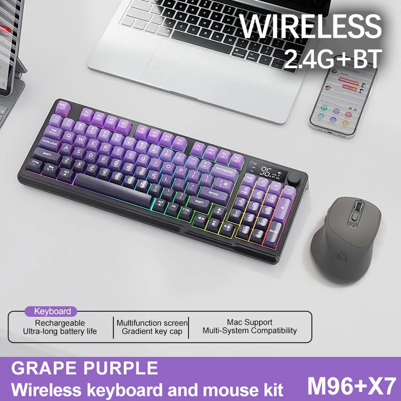 M96 Bluetooth Keyboard Wireless FREEWOLF Screen Gaming Keyboard,Electronic Screen, Multi-Device Connection,Ergonomics Gaming Ai-TechWorld   ai-techworld