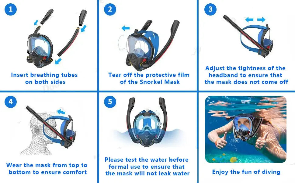 Snorkeling Mask Double Tube Silicone Full Dry Diving Mask Adult Swimming Mask Diving Goggles Self Contained Underwater Breathing Ai-TechWorld 