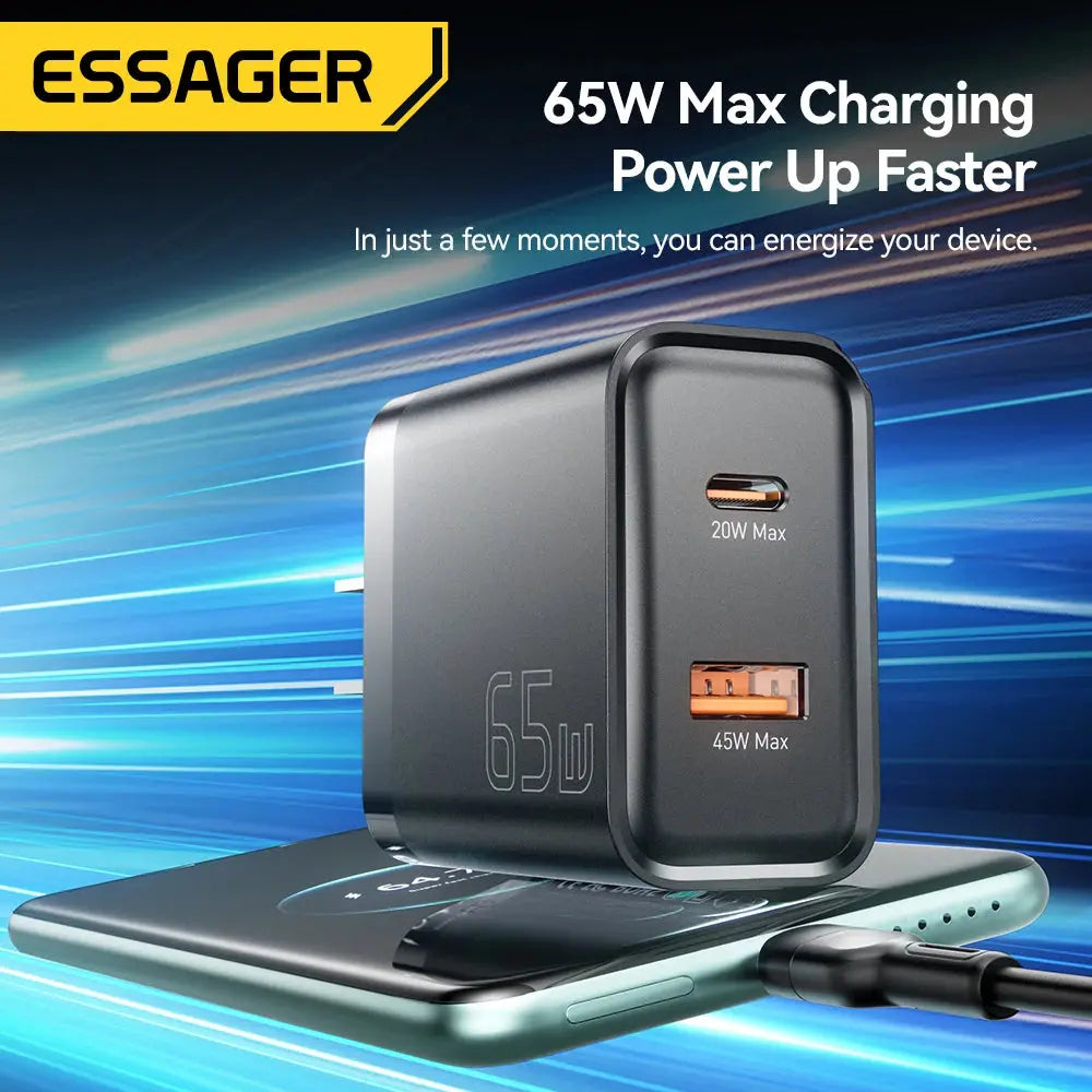 Essager 65W GaN Charger USB PD Type C Fast Charging  Phone Adapter QC3.0 For iPhone 16 Pro Max Samsung Galaxy S23 Xiaomi Huawei Ai-TechWorld 