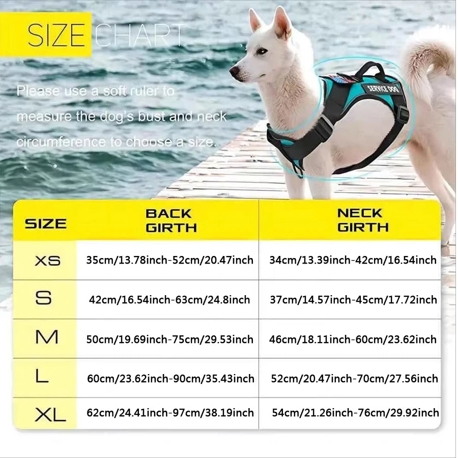 Service Dog Harness, Reflective Dog Vest Harness with 5 PCS Patches, Adjustable Soft Oxford Pet Harness, Inner Layer Mesh, Easy Ai-TechWorld 