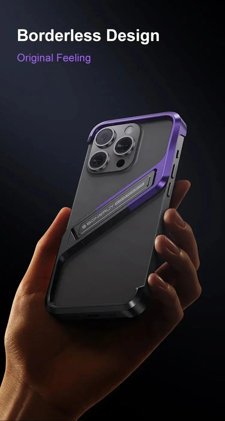 S-Shaped Metal Geometric Rimless Phone Case For iPhone 14 15 16 Pro Max 16ProMax Aluminum Alloy Hidden Stand Bracket Cover Funda Ai-TechWorld 