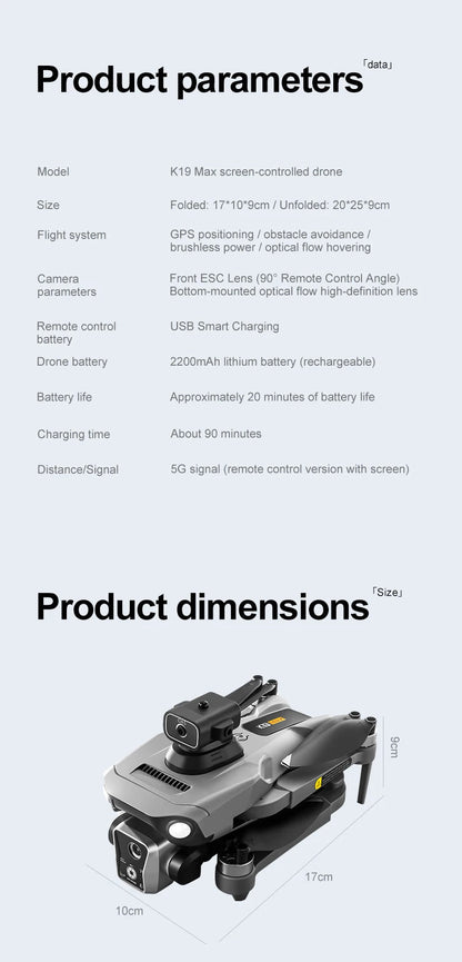 New K19 MAX GPS Drone Professional 8K Camera Aerial FPV Brush Avoiding Obstacle with Large Screen Remote Control Folding Drone Ai-TechWorld 