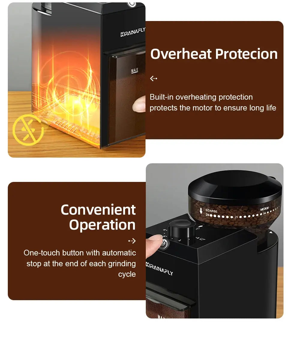 Automatic Burr Mill Coffee Grinder Electric Coffee Bean Grinding With 28 Adjustable Gears for Espresso French Press Drip Coffee Ai-TechWorld 