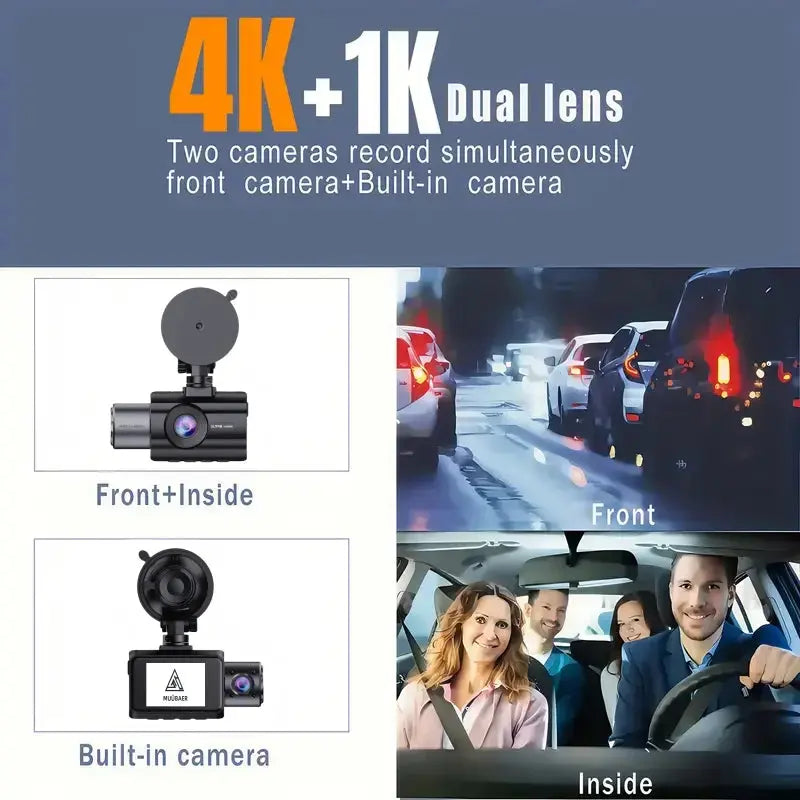 4K 3 Channel Dash Cam with 2" IPS Screen, IR Night Vision, Parking Monitor Ai-TechWorld 