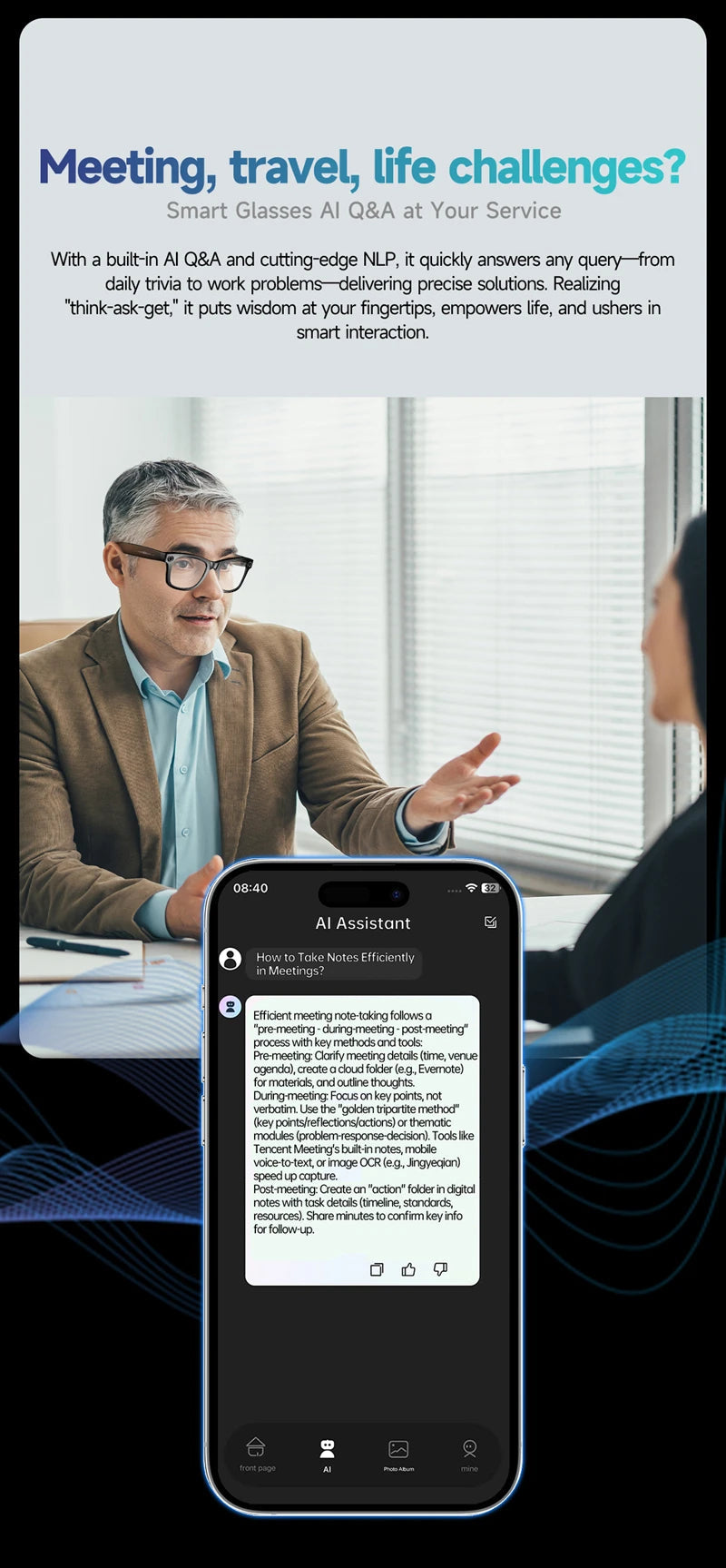 Xiaomi 800W Pixel Smart Glasses With AI Camera Recognition Video Recording Bluetooth Calling Music Playback Glasses For Gifts Ai-TechWorld 