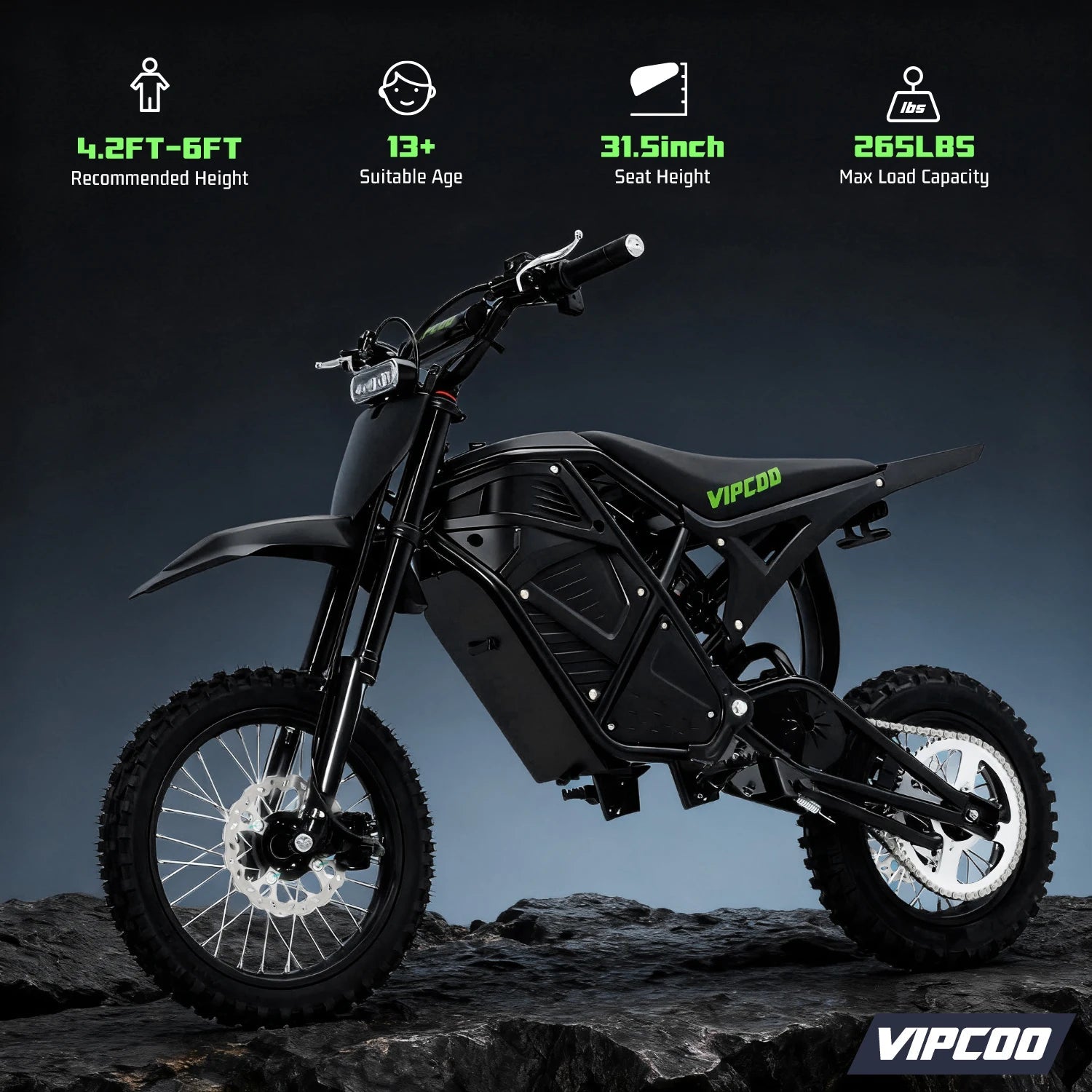 VIPCOO H3 Electric Motorcycle 3500W Motor 48V23AH Battery 63KM/H Max Speed 40-70KM Range Hydraulic Brakes Electric Mountain Bike Ai-TechWorld 