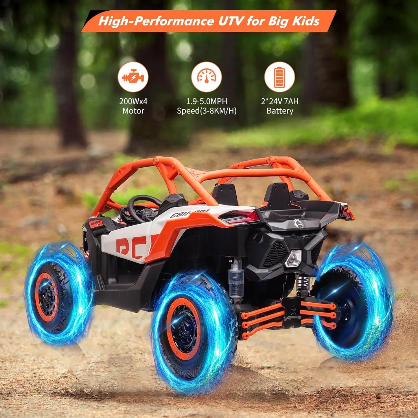 2-Seater Ride-On UTV Car for Kids Electric Off-Road Truck w/Parent Remote Control 2 x 24V Max 130LBS Battery, 4 x 200W Motors Ai-TechWorld 