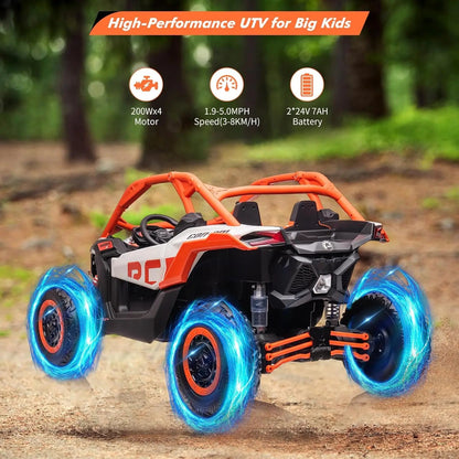 2-Seater Ride-On UTV Car for Kids Electric Off-Road Truck w/Parent Remote Control 2 x 24V Max 130LBS Battery, 4 x 200W Motors Ai-TechWorld 
