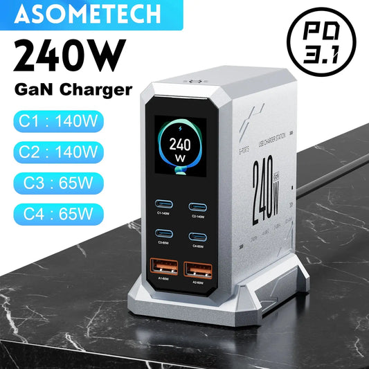 240W GaN Charger PD3.1 140W USB Type C 6 Ports PPS PD Desktop Fast Charging Station for MacBook Laptops Tablet iPhone Samsung Ai-TechWorld 