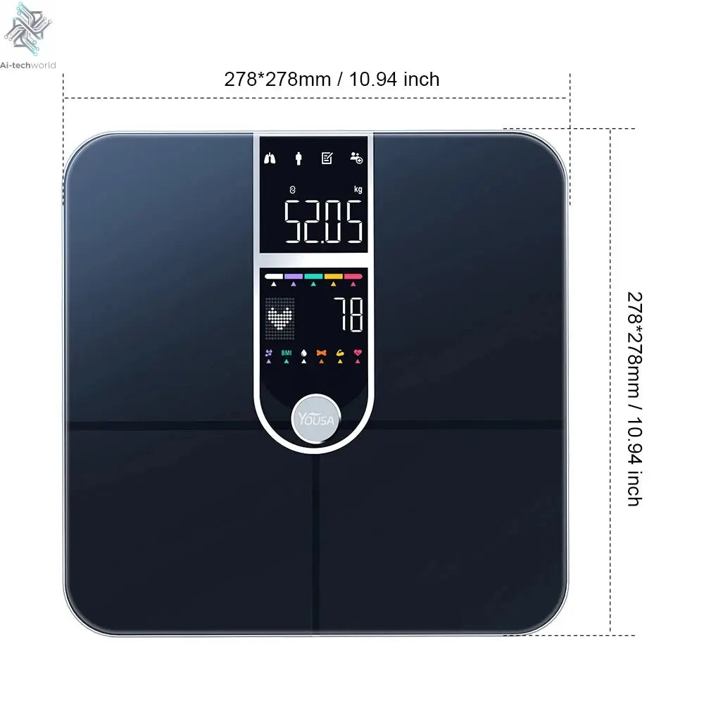 Scale for Body Weight, Smart Scale with 8-in-1 VA Display, High Precision Bathroom Digital Scale for Body Weight Heart Rate BMI Ai-TechWorld 