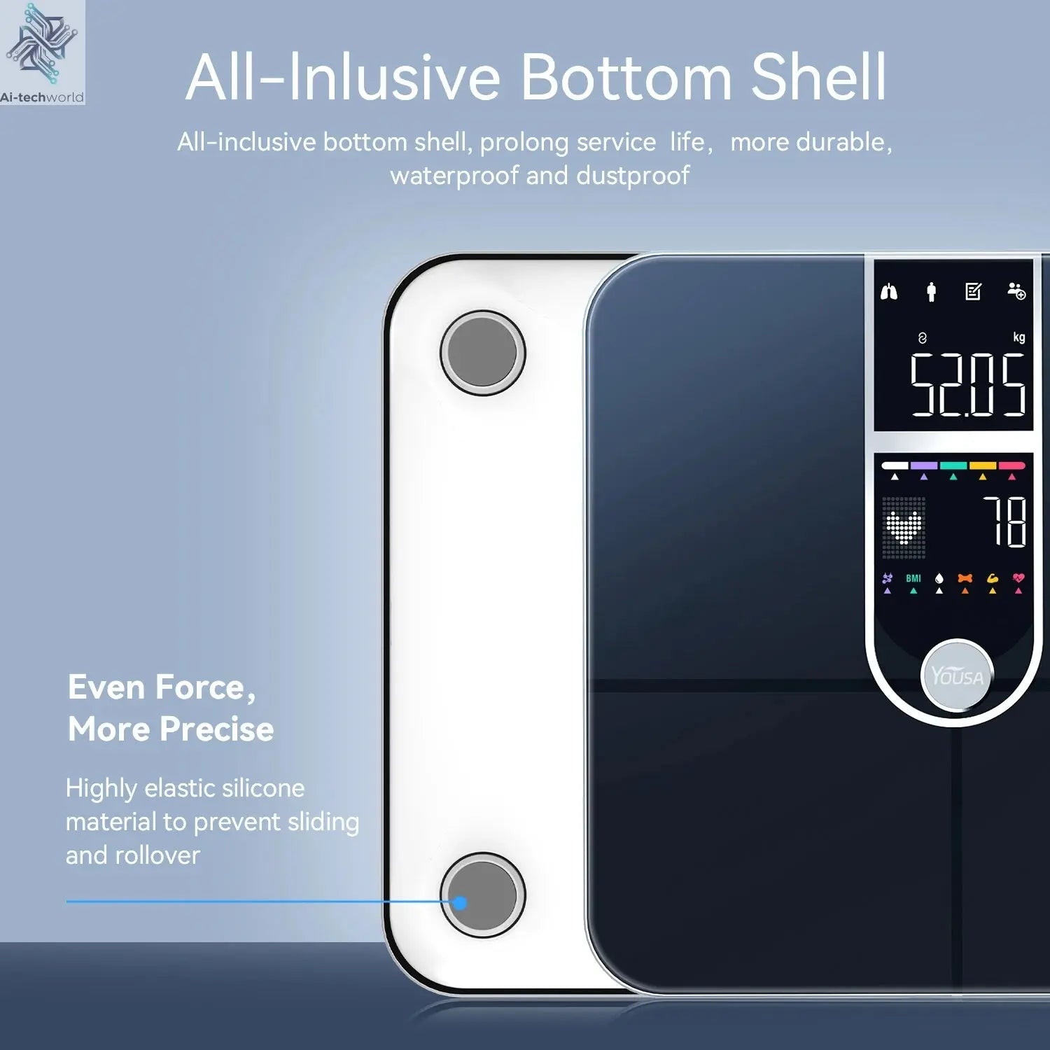 Scale for Body Weight, Smart Scale with 8-in-1 VA Display, High Precision Bathroom Digital Scale for Body Weight Heart Rate BMI Ai-TechWorld 