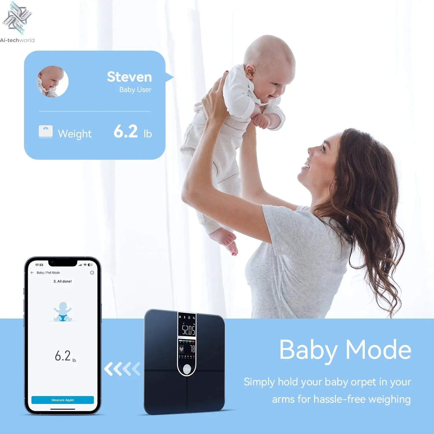 Scale for Body Weight, Smart Scale with 8-in-1 VA Display, High Precision Bathroom Digital Scale for Body Weight Heart Rate BMI Ai-TechWorld 