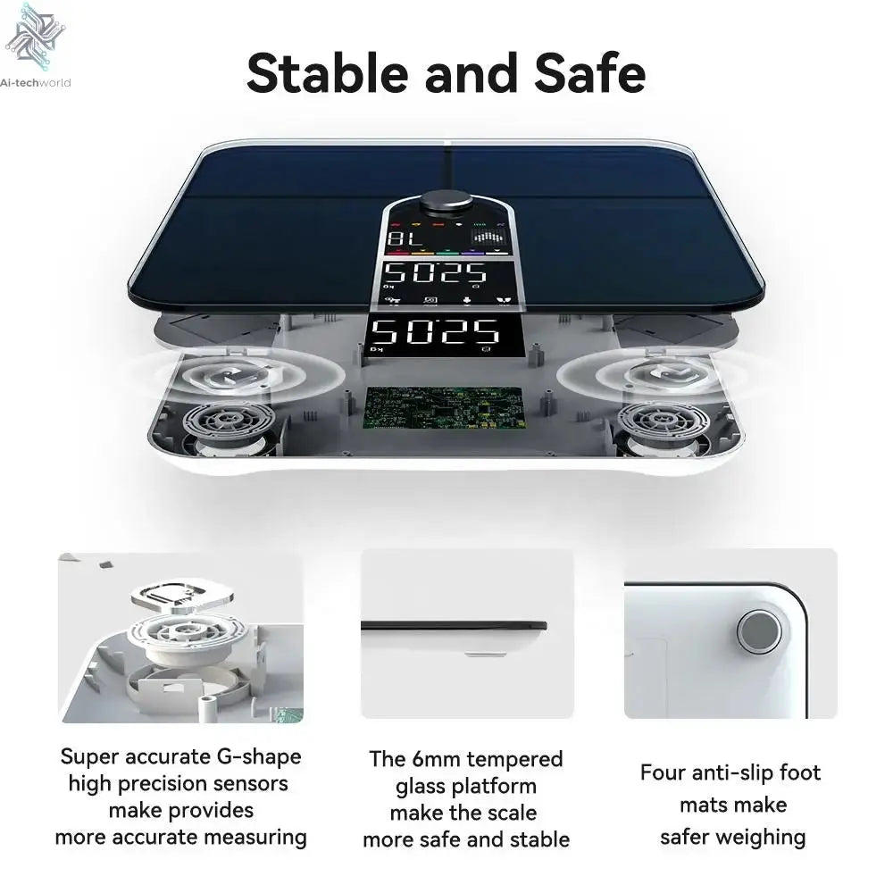Scale for Body Weight, Smart Scale with 8-in-1 VA Display, High Precision Bathroom Digital Scale for Body Weight Heart Rate BMI Ai-TechWorld 