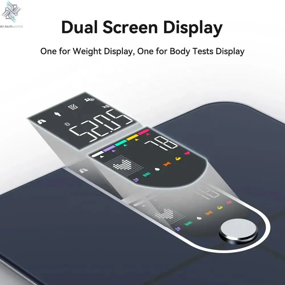 Scale for Body Weight, Smart Scale with 8-in-1 VA Display, High Precision Bathroom Digital Scale for Body Weight Heart Rate BMI Ai-TechWorld 