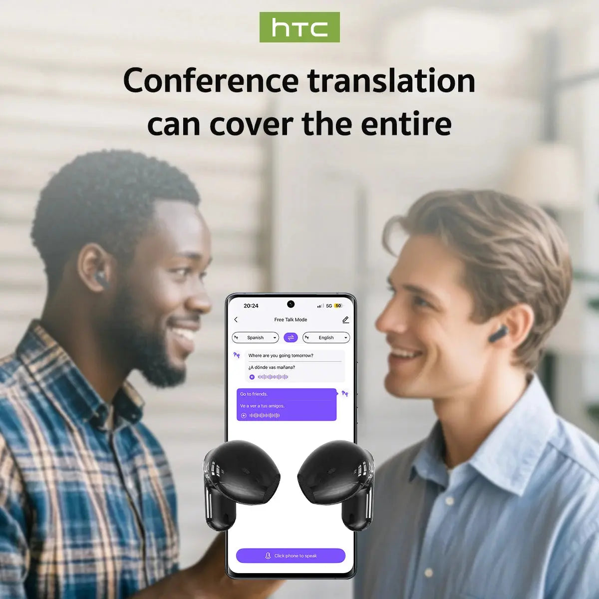 Translator HTC NE20 New Bluetooth 6.0 Wireless Headphones Translation Ai-TechWorld 