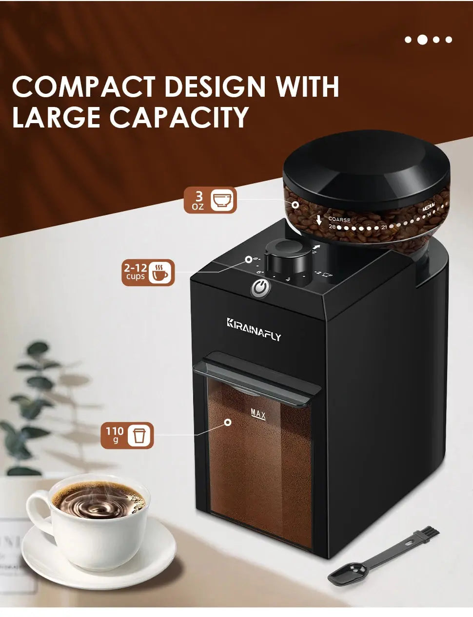Automatic Burr Mill Coffee Grinder Electric Coffee Bean Grinding With 28 Adjustable Gears for Espresso French Press Drip Coffee Ai-TechWorld 