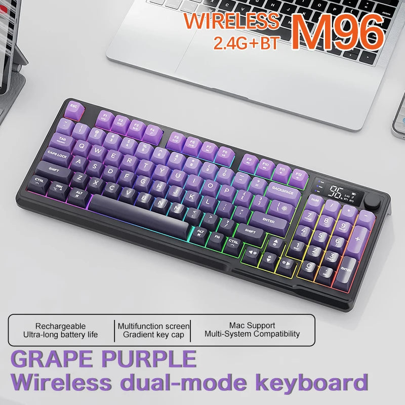 M96 Bluetooth Keyboard Wireless FREEWOLF Screen Gaming Keyboard,Electronic Screen, Multi-Device Connection,Ergonomics Gaming Ai-TechWorld   ai-techworld
