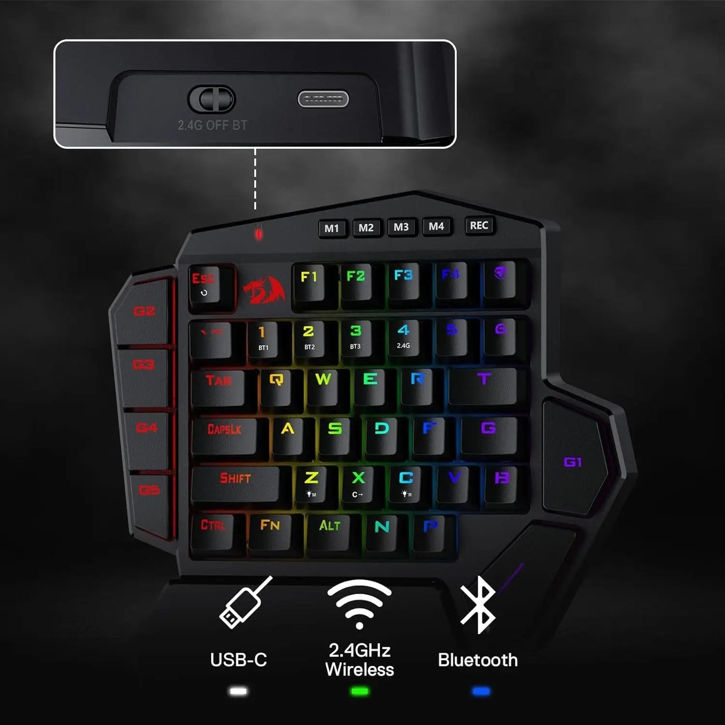 Redragon K585 PRO Wireless One-Handed Mechanical Keyboard 42 Keys 3-Mode RGB 7 Onboard Macro Keys Detachable Wrist Support Ai-TechWorld   ai-techworld