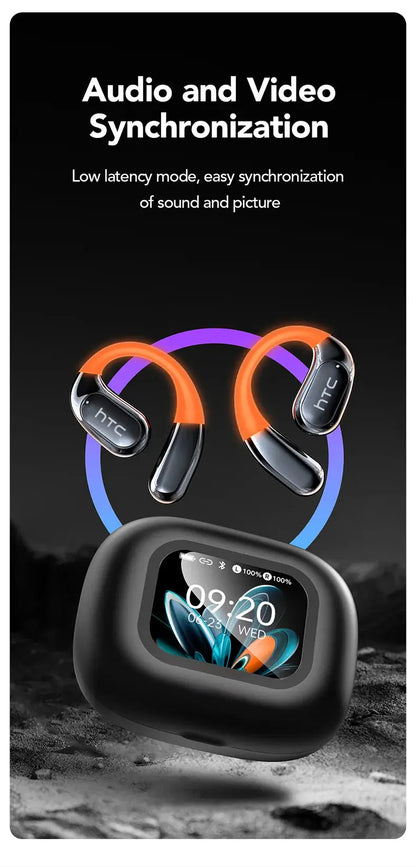 HTC NE27 Wireless Headphones AI Translator Earbuds OWS Sports Bluetooth Earphones Glowing Earhook Customizable Wallpaper Screen Ai-TechWorld 