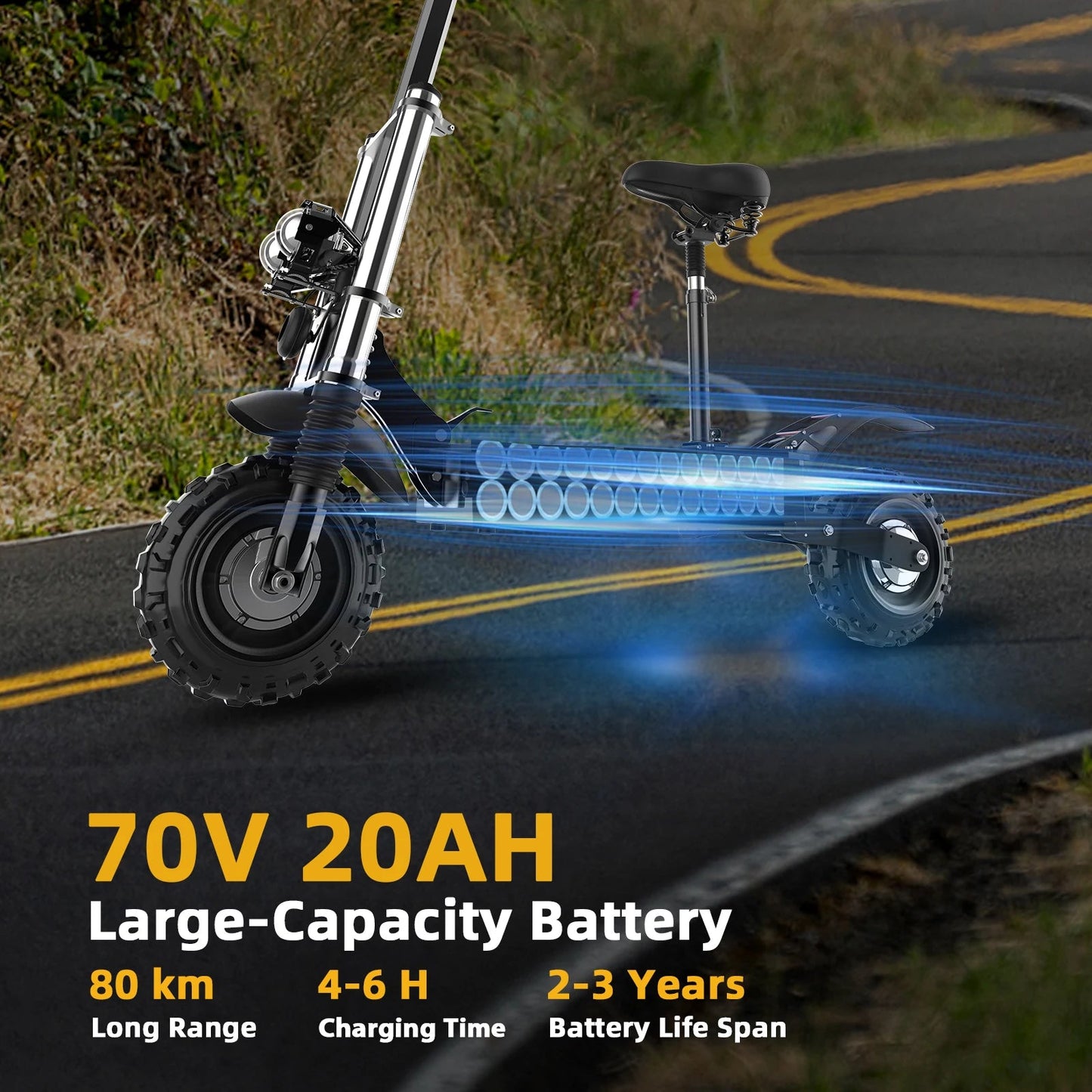 48-72V Electric Scooter for Adults 90KM/H 10-11''Tubeless Off Road Tire Hydraulic / SpringSuspension Foldable Escooter with Seat Ai-TechWorld 