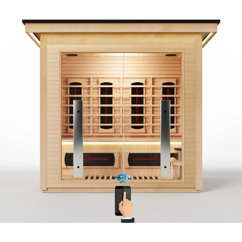 3-4 Person Hybrid Sauna Room, Indoor Outdoor Hemlock Wood Spa with WiFi Control, Infrared and Steam Dual Heating Ai-TechWorld 