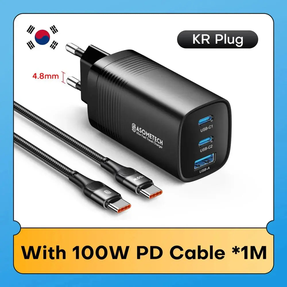 ASOMETECH GaN USB Type C Charger 65W 45W PPS PD QC4.0 Quick Charger For Macbook Laptop IPAD Tablet iPhone 16 Samsung S23 Ultra Ai-TechWorld 