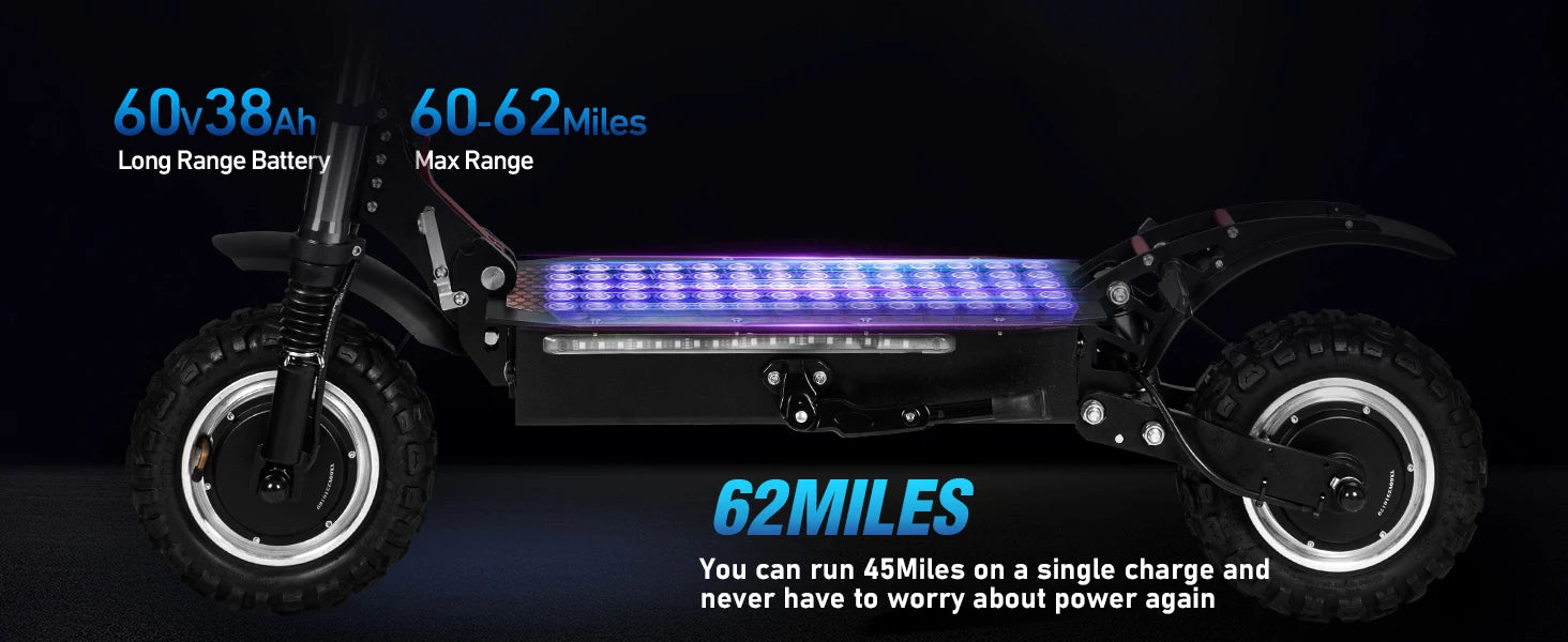 6000W High Power Adult Electric Scooter  Off-Road Commute Foldable 60V 38Ah Large Battery 60 Miles Range 50 Mph Fast E-Scooter Ai-TechWorld 