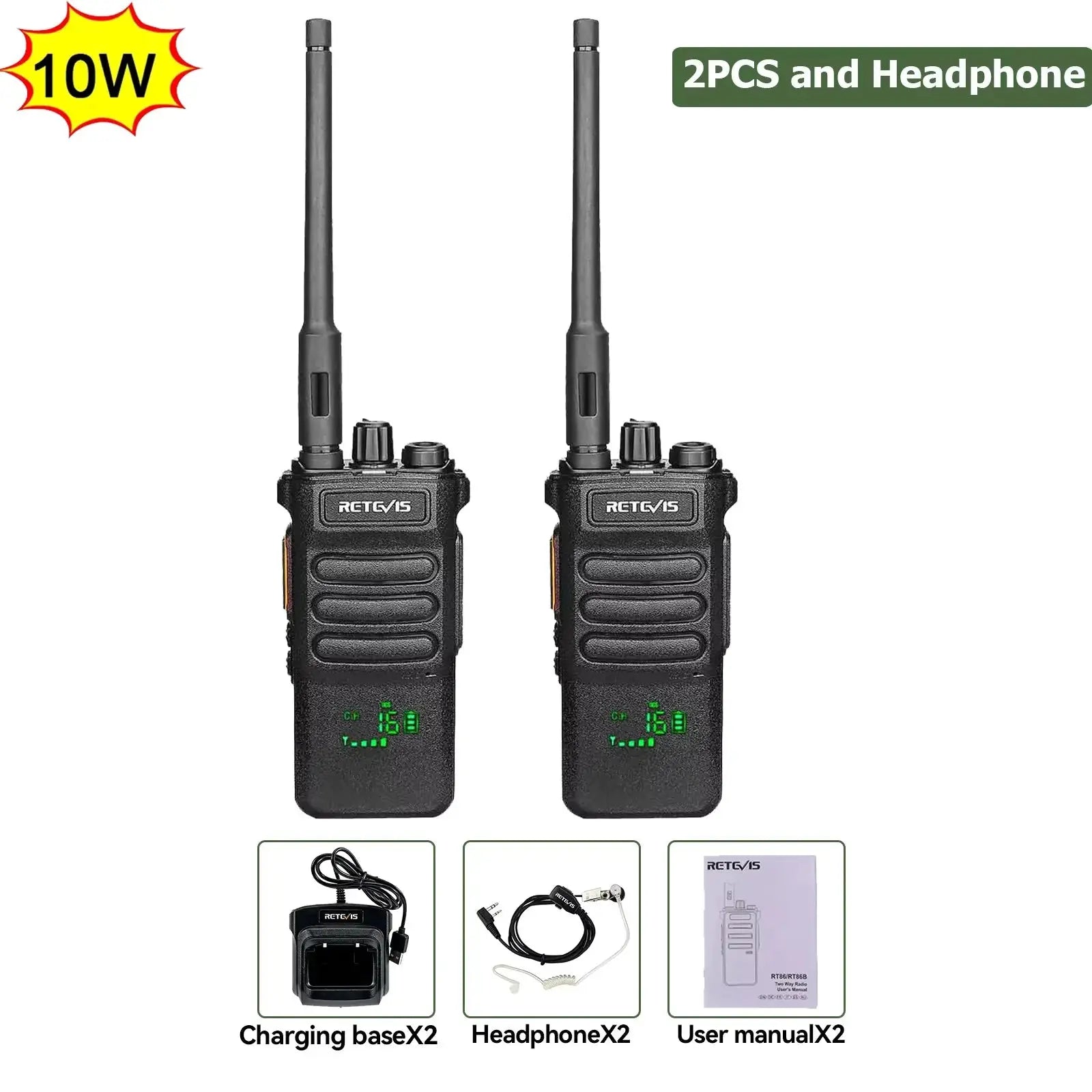Retevis RT86 10W Walkie Talkie Professional Two Way Radio Long Range Walkie Talkie UHF Communication radio for Outdoor Business Ai-TechWorld 