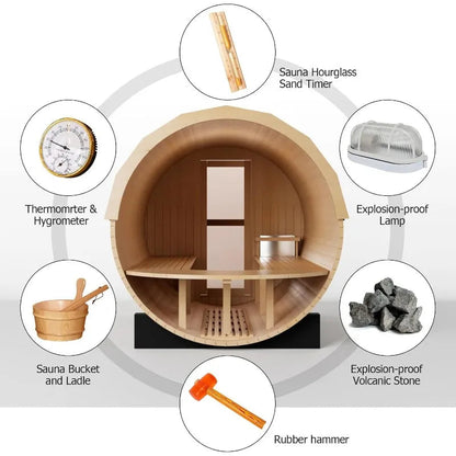 Outdoor Panoramic Barrel Sauna Room, 4-6 Person Hemlock Wood Design with 220V 6KW Electric Heater and Full Accessories Ai-TechWorld 