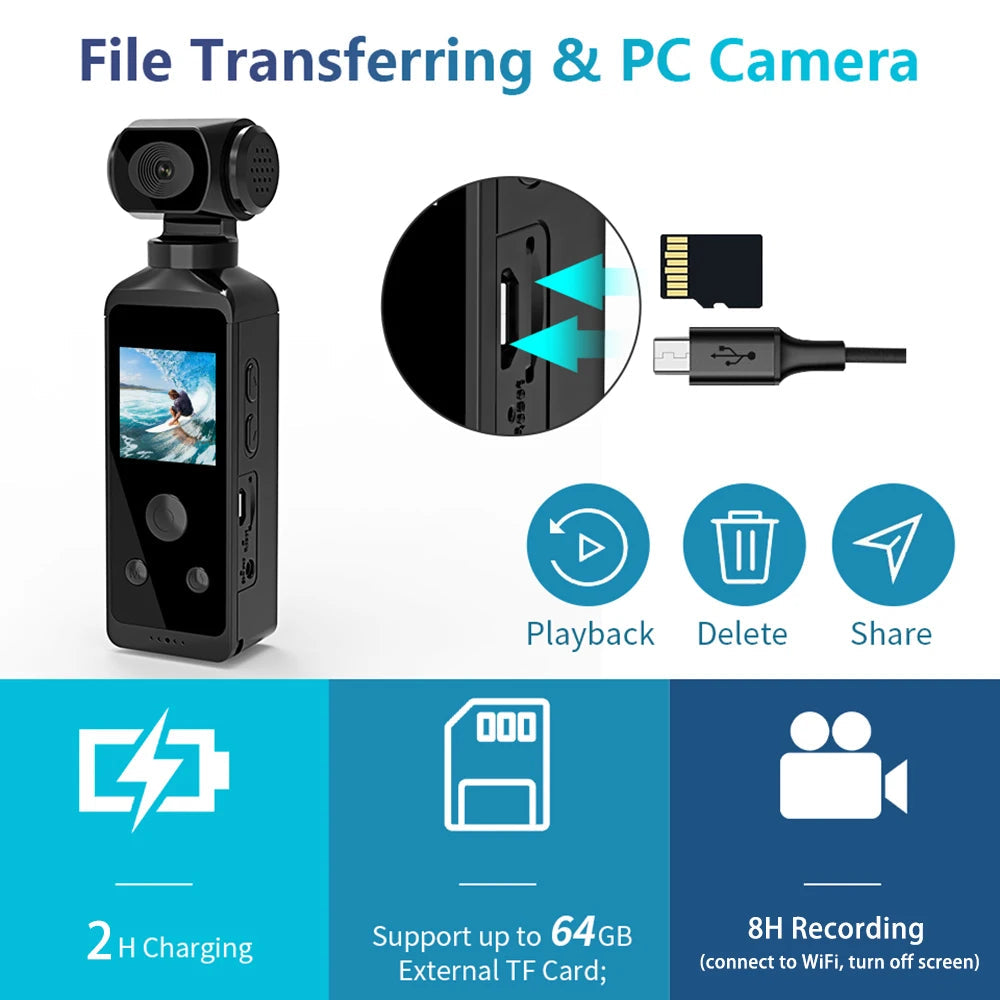 Mini Cam 4K 1080P Pocket Camcorder HD Cam 1.3" LCD Screen 270° Rotatable Wifi Mini Camera with Waterproof Case Motion Cameras Ai-TechWorld 