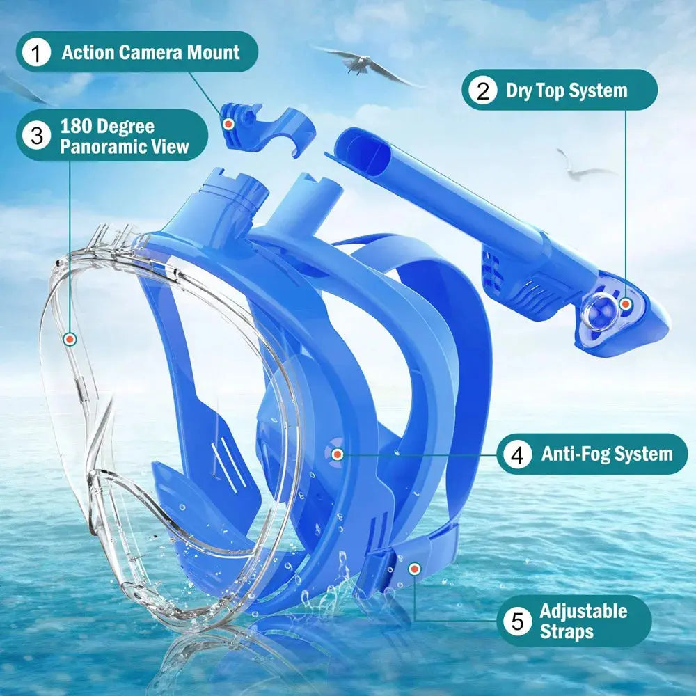 Underwater Scuba Anti Fog Full Face Diving Mask Snorkeling Respiratory Masks Safe Waterproof Swimming Equipment for Adult Kids Ai-TechWorld 
