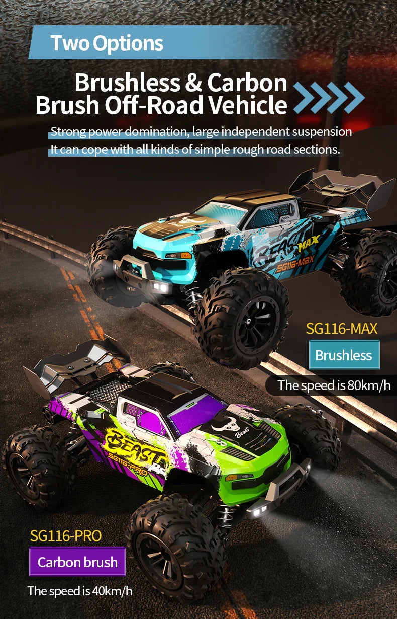 SG116 MAX 1:16 High Speed Drift Racing Car 80KM/H Brushless Motor 4WD SG316 MAX RC Off Road Car Monster Trucks Toy For Kids Gift Ai-TechWorld 