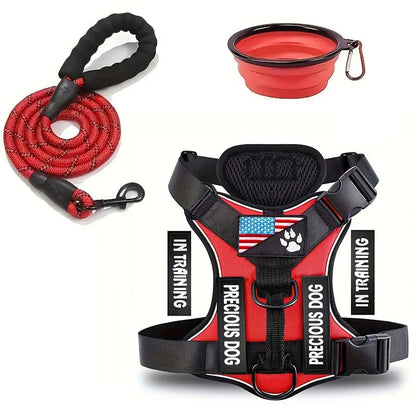 Service Dog Harness & Leash Set with 1pc Folding Bowl Reflective Adjustable Dog Vest Harness Soft Oxford Pet Harness For Small M Ai-TechWorld 