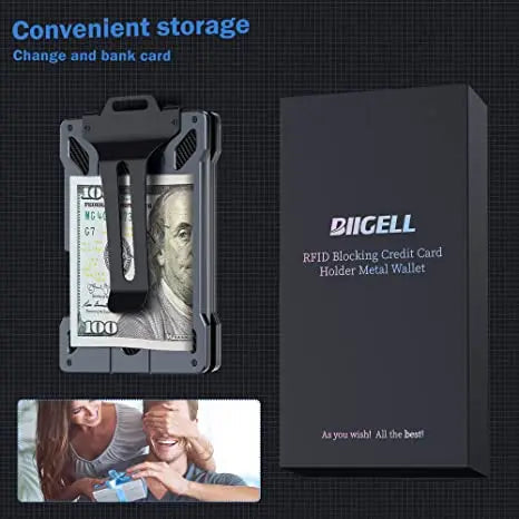 Wallet for Men Slim Aluminum Metal Money Clip with 1 Clear Window ID Badge Holder RFID Blocking Holds Up 15 Cards with Cash Clip Ai-TechWorld 