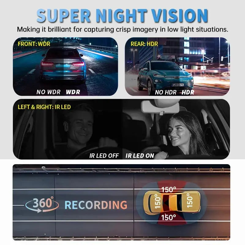 4CH GPS Dash Cam Front 4K/2K+3*1080P 360 24H Parking Mode WiFi Ai-TechWorld 